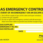 Gas Emergency Control Labels (Pack of 10)